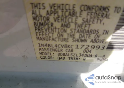 2019 Nissan Altima 2.5 Sr from USA, damaged, VIN 1N4BL4CV8KC172993